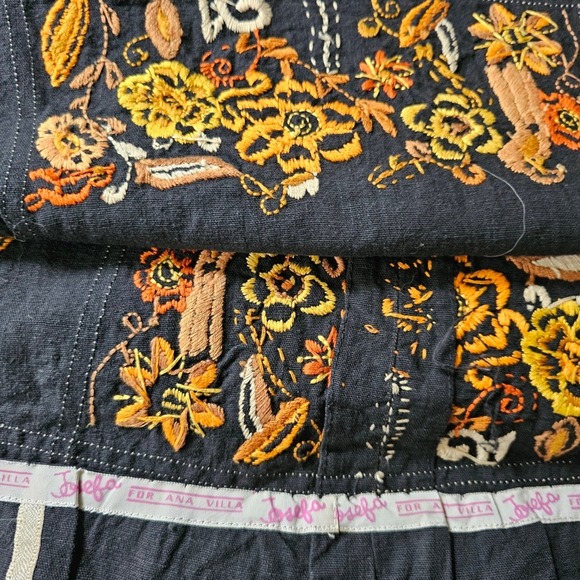 Vtg 70s Josefa Ibarra Black Floral Embroidered Midi S Dress Designer A-Line Boho - Picture 15 of 16